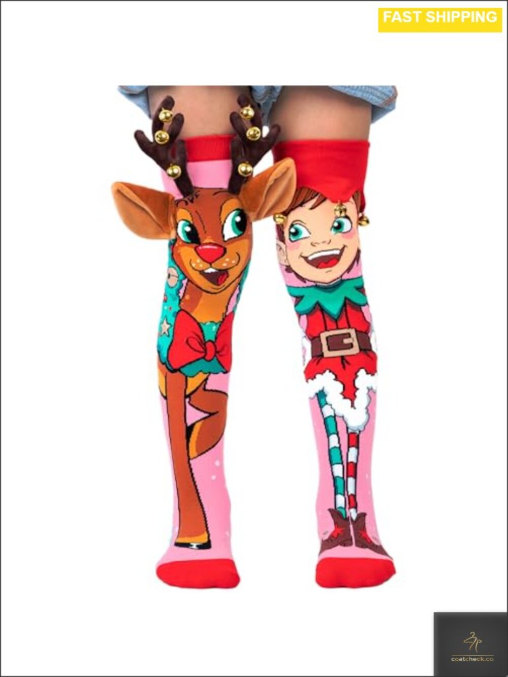 Knee-High Reindeer Elf Dress-Up Socks Nylon Spandex Blend